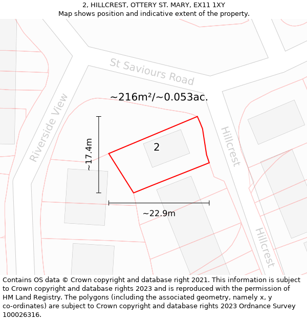 2, HILLCREST, OTTERY ST. MARY, EX11 1XY: Plot and title map