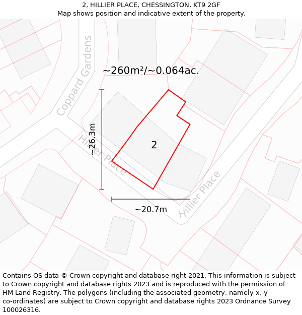 2, HILLIER PLACE, CHESSINGTON, KT9 2GF: Plot and title map