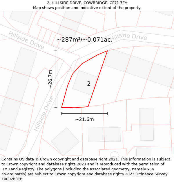 2, HILLSIDE DRIVE, COWBRIDGE, CF71 7EA: Plot and title map