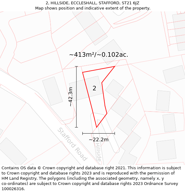 2, HILLSIDE, ECCLESHALL, STAFFORD, ST21 6JZ: Plot and title map