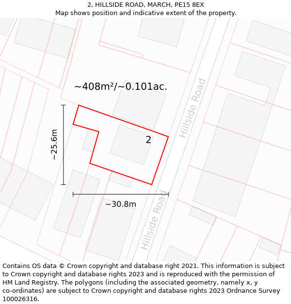 2, HILLSIDE ROAD, MARCH, PE15 8EX: Plot and title map