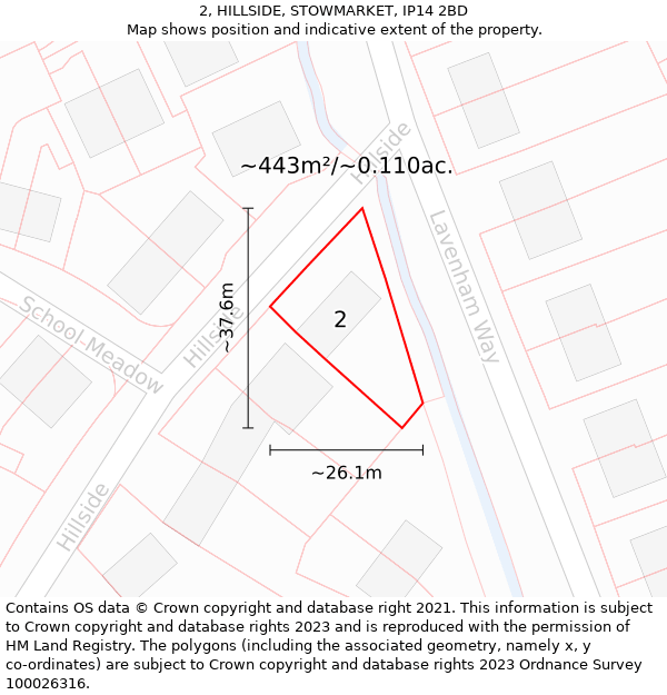 2, HILLSIDE, STOWMARKET, IP14 2BD: Plot and title map