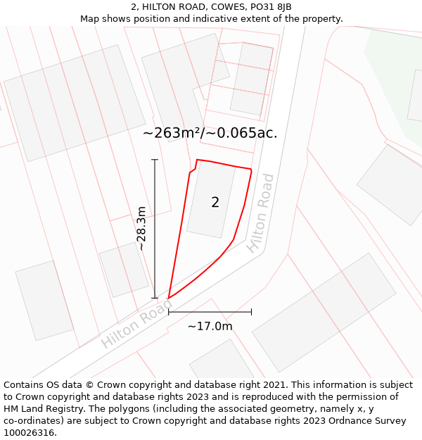 2, HILTON ROAD, COWES, PO31 8JB: Plot and title map