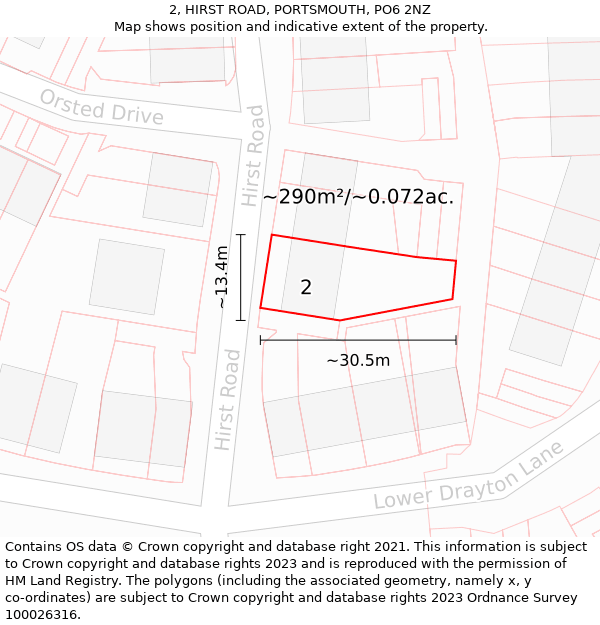 2, HIRST ROAD, PORTSMOUTH, PO6 2NZ: Plot and title map