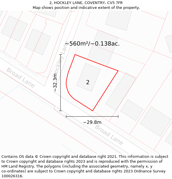 2, HOCKLEY LANE, COVENTRY, CV5 7FR: Plot and title map