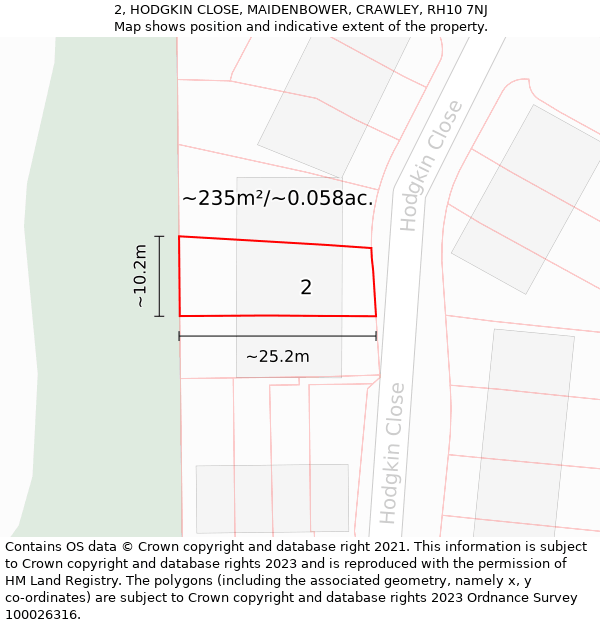 2, HODGKIN CLOSE, MAIDENBOWER, CRAWLEY, RH10 7NJ: Plot and title map