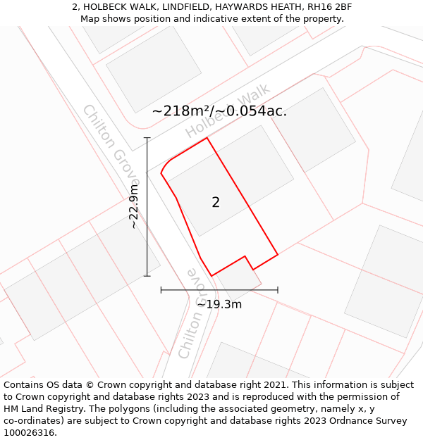 2, HOLBECK WALK, LINDFIELD, HAYWARDS HEATH, RH16 2BF: Plot and title map