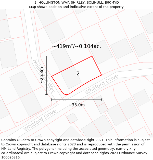 2, HOLLINGTON WAY, SHIRLEY, SOLIHULL, B90 4YD: Plot and title map