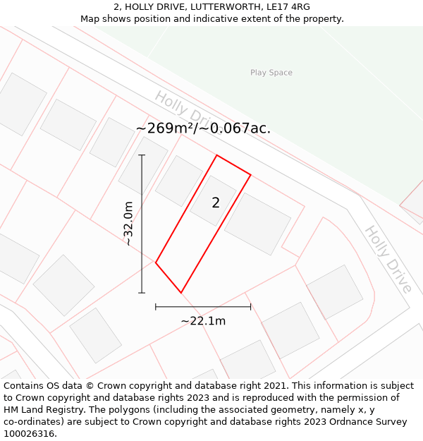 2, HOLLY DRIVE, LUTTERWORTH, LE17 4RG: Plot and title map