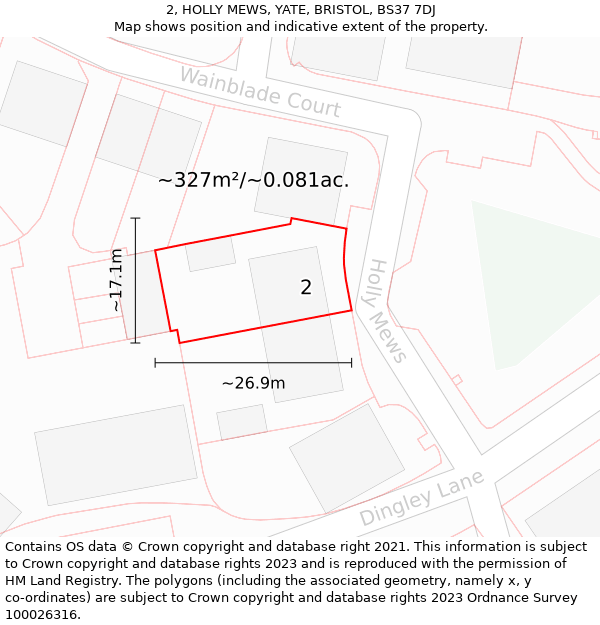 2, HOLLY MEWS, YATE, BRISTOL, BS37 7DJ: Plot and title map