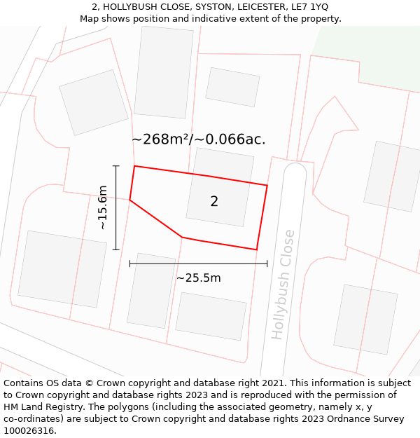 2, HOLLYBUSH CLOSE, SYSTON, LEICESTER, LE7 1YQ: Plot and title map