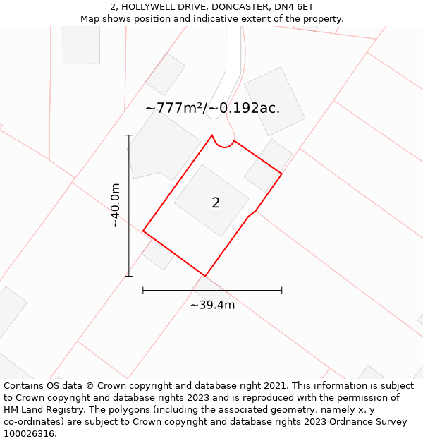 2, HOLLYWELL DRIVE, DONCASTER, DN4 6ET: Plot and title map