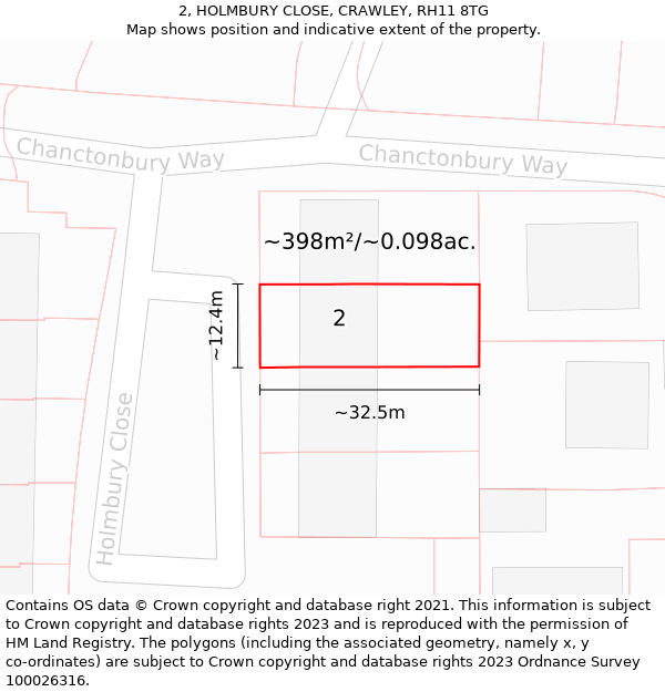 2, HOLMBURY CLOSE, CRAWLEY, RH11 8TG: Plot and title map