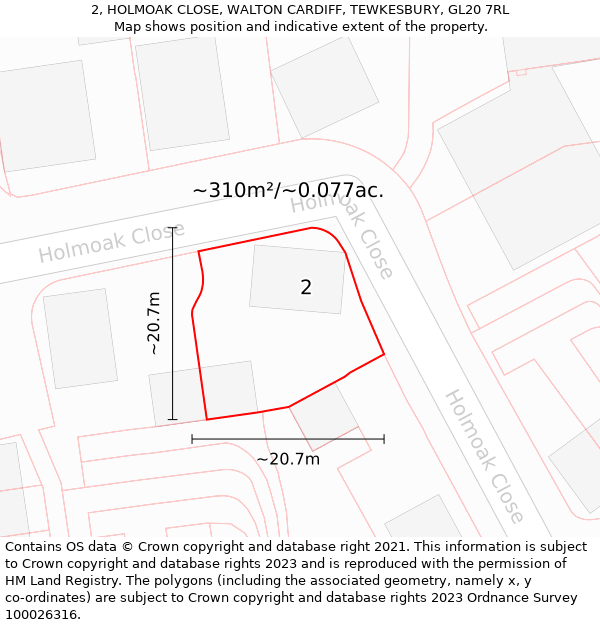 2, HOLMOAK CLOSE, WALTON CARDIFF, TEWKESBURY, GL20 7RL: Plot and title map