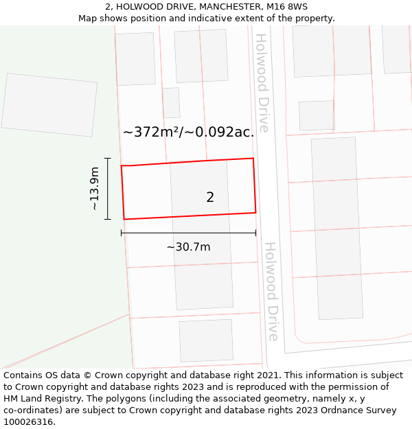 2, HOLWOOD DRIVE, MANCHESTER, M16 8WS: Plot and title map