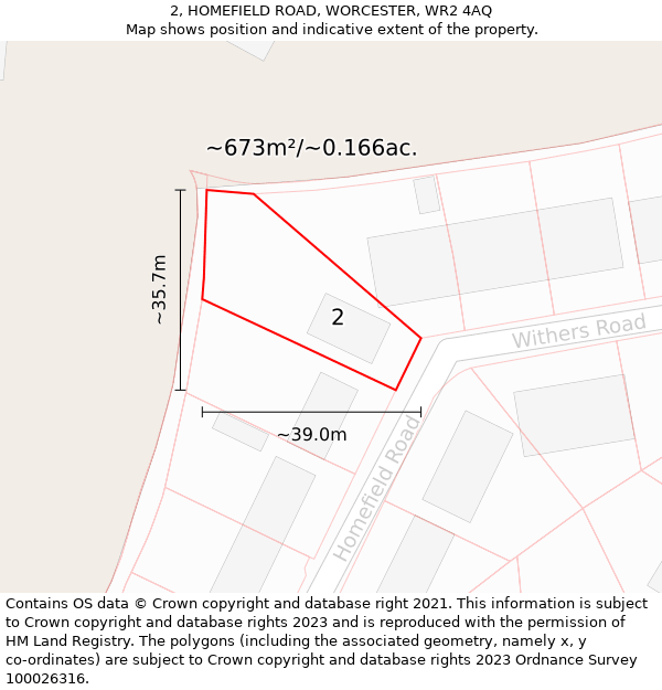 2, HOMEFIELD ROAD, WORCESTER, WR2 4AQ: Plot and title map