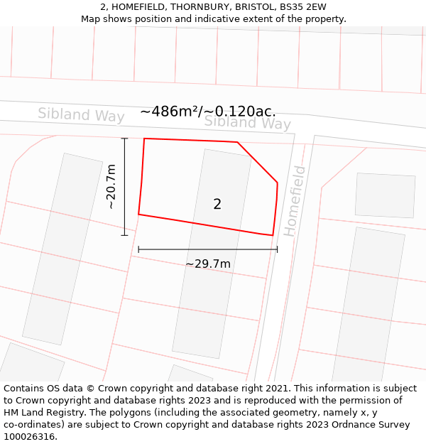 2, HOMEFIELD, THORNBURY, BRISTOL, BS35 2EW: Plot and title map