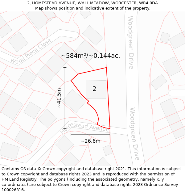 2, HOMESTEAD AVENUE, WALL MEADOW, WORCESTER, WR4 0DA: Plot and title map