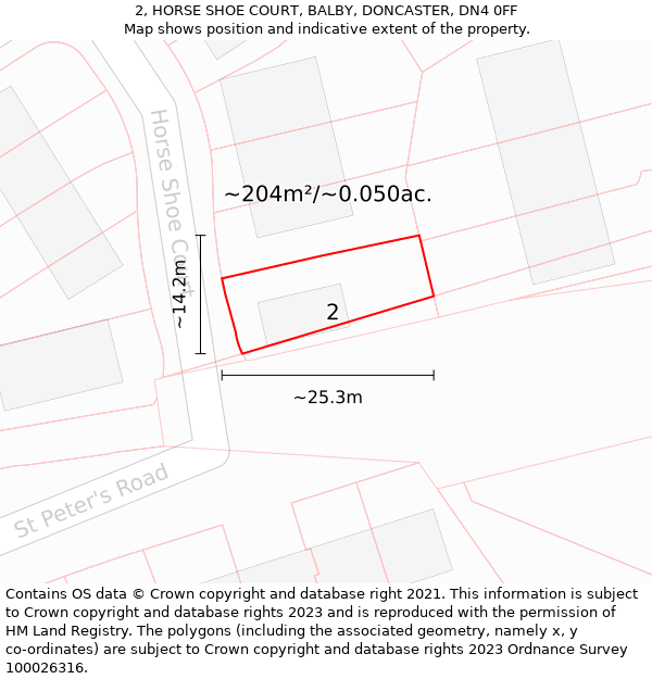 2, HORSE SHOE COURT, BALBY, DONCASTER, DN4 0FF: Plot and title map