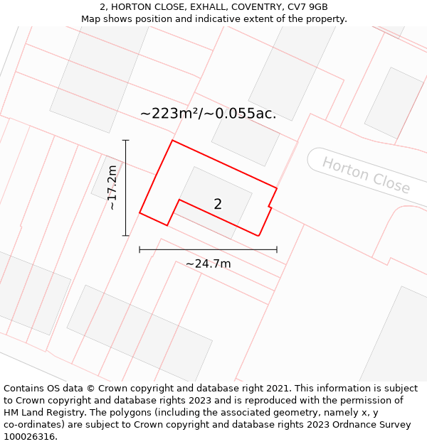 2, HORTON CLOSE, EXHALL, COVENTRY, CV7 9GB: Plot and title map