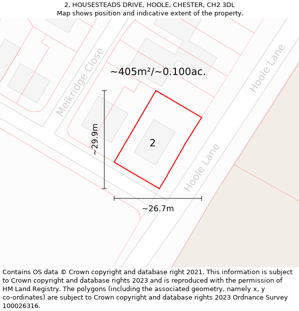 2, HOUSESTEADS DRIVE, HOOLE, CHESTER, CH2 3DL: Plot and title map