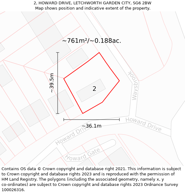 2, HOWARD DRIVE, LETCHWORTH GARDEN CITY, SG6 2BW: Plot and title map