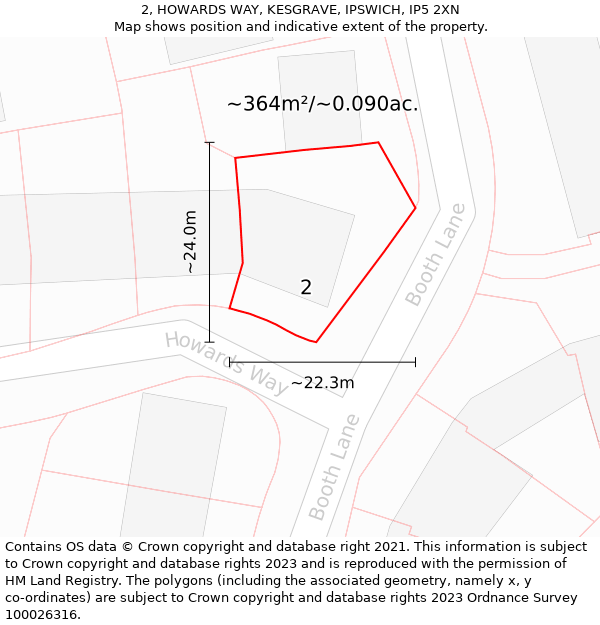 2, HOWARDS WAY, KESGRAVE, IPSWICH, IP5 2XN: Plot and title map