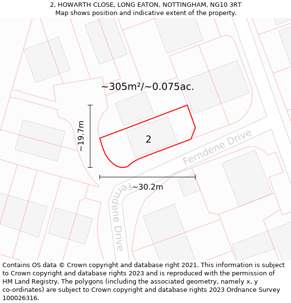 2, HOWARTH CLOSE, LONG EATON, NOTTINGHAM, NG10 3RT: Plot and title map