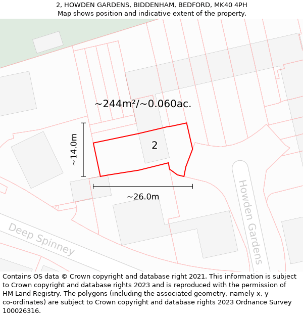 2, HOWDEN GARDENS, BIDDENHAM, BEDFORD, MK40 4PH: Plot and title map