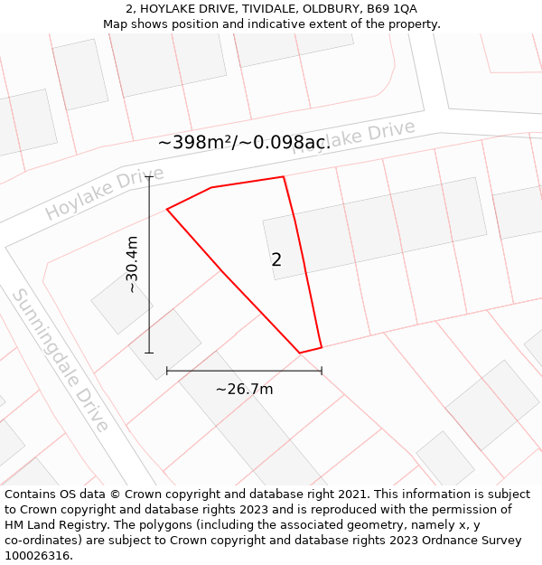 2, HOYLAKE DRIVE, TIVIDALE, OLDBURY, B69 1QA: Plot and title map