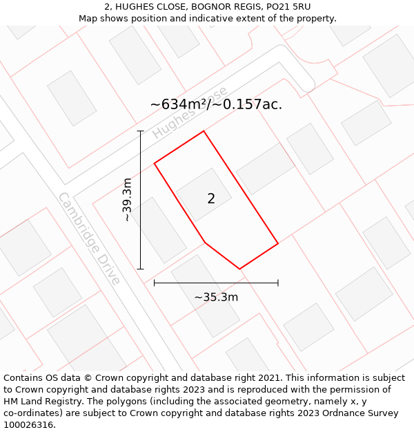 2, HUGHES CLOSE, BOGNOR REGIS, PO21 5RU: Plot and title map