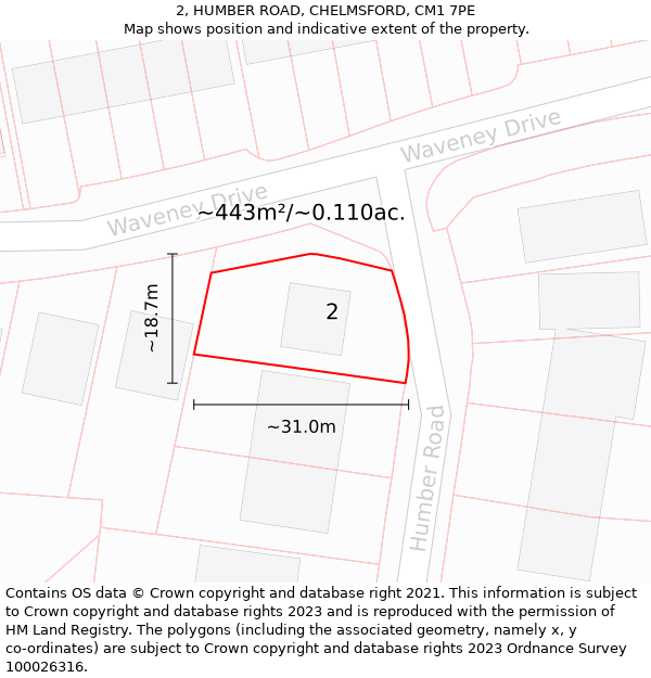 2, HUMBER ROAD, CHELMSFORD, CM1 7PE: Plot and title map