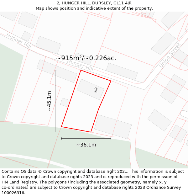 2, HUNGER HILL, DURSLEY, GL11 4JR: Plot and title map