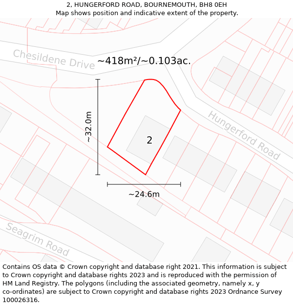 2, HUNGERFORD ROAD, BOURNEMOUTH, BH8 0EH: Plot and title map