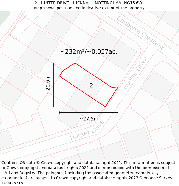 2, HUNTER DRIVE, HUCKNALL, NOTTINGHAM, NG15 6WL: Plot and title map