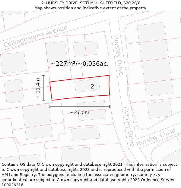 2, HURSLEY DRIVE, SOTHALL, SHEFFIELD, S20 2QY: Plot and title map