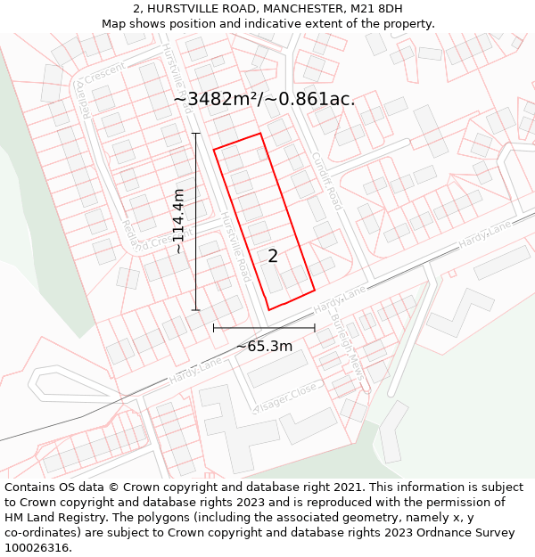 2, HURSTVILLE ROAD, MANCHESTER, M21 8DH: Plot and title map