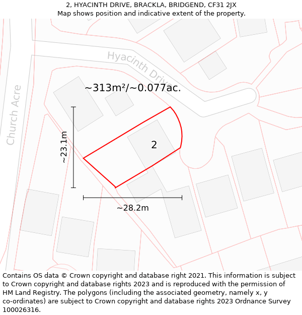 2, HYACINTH DRIVE, BRACKLA, BRIDGEND, CF31 2JX: Plot and title map