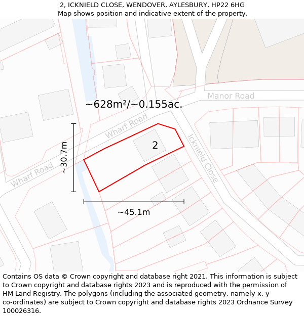 2, ICKNIELD CLOSE, WENDOVER, AYLESBURY, HP22 6HG: Plot and title map