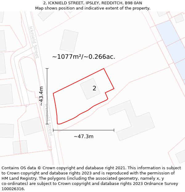 2, ICKNIELD STREET, IPSLEY, REDDITCH, B98 0AN: Plot and title map