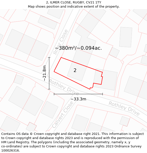 2, ILMER CLOSE, RUGBY, CV21 1TY: Plot and title map