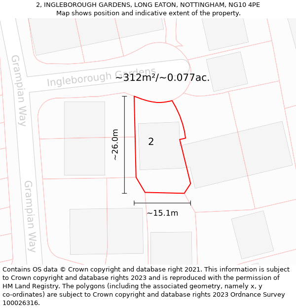 2, INGLEBOROUGH GARDENS, LONG EATON, NOTTINGHAM, NG10 4PE: Plot and title map