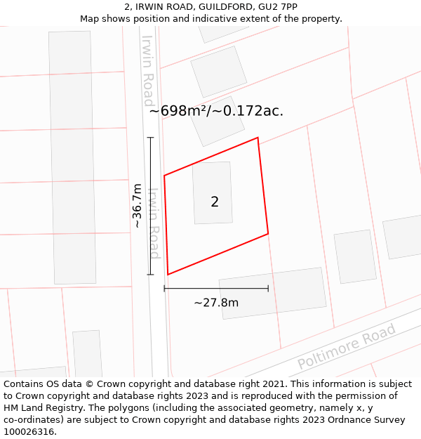 2, IRWIN ROAD, GUILDFORD, GU2 7PP: Plot and title map