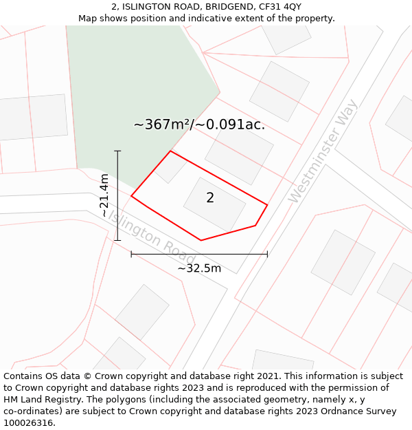 2, ISLINGTON ROAD, BRIDGEND, CF31 4QY: Plot and title map