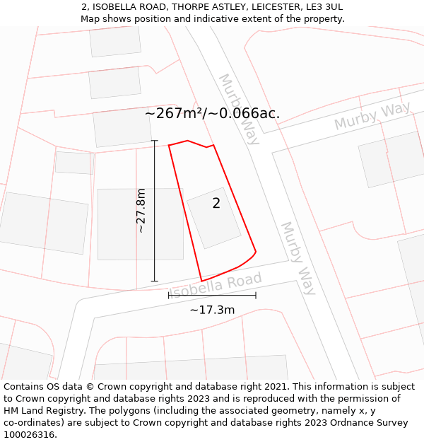 2, ISOBELLA ROAD, THORPE ASTLEY, LEICESTER, LE3 3UL: Plot and title map