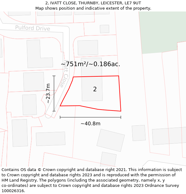 2, IVATT CLOSE, THURNBY, LEICESTER, LE7 9UT: Plot and title map