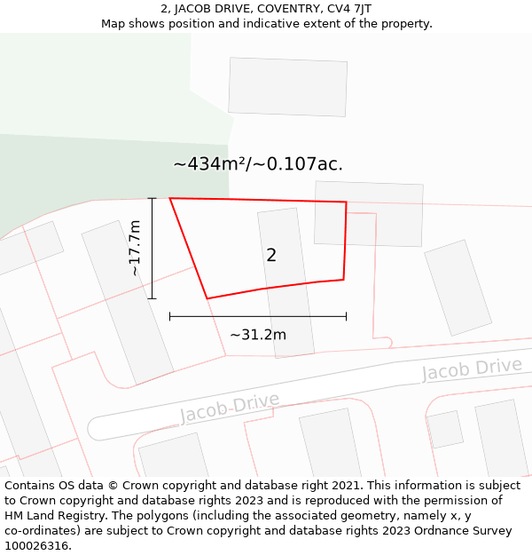 2, JACOB DRIVE, COVENTRY, CV4 7JT: Plot and title map