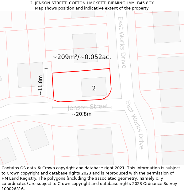 2, JENSON STREET, COFTON HACKETT, BIRMINGHAM, B45 8GY: Plot and title map