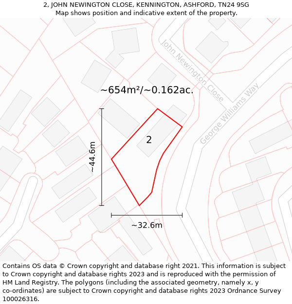 2, JOHN NEWINGTON CLOSE, KENNINGTON, ASHFORD, TN24 9SG: Plot and title map