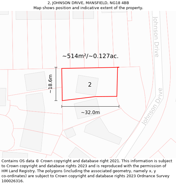 2, JOHNSON DRIVE, MANSFIELD, NG18 4BB: Plot and title map